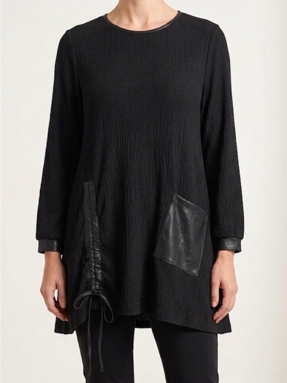 Artex Black Tunic with Faux Leather Details